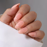 Pink Nude Short Almond Reusable Soft Gel Press-On Nails main hand model view | SHANGMENG®