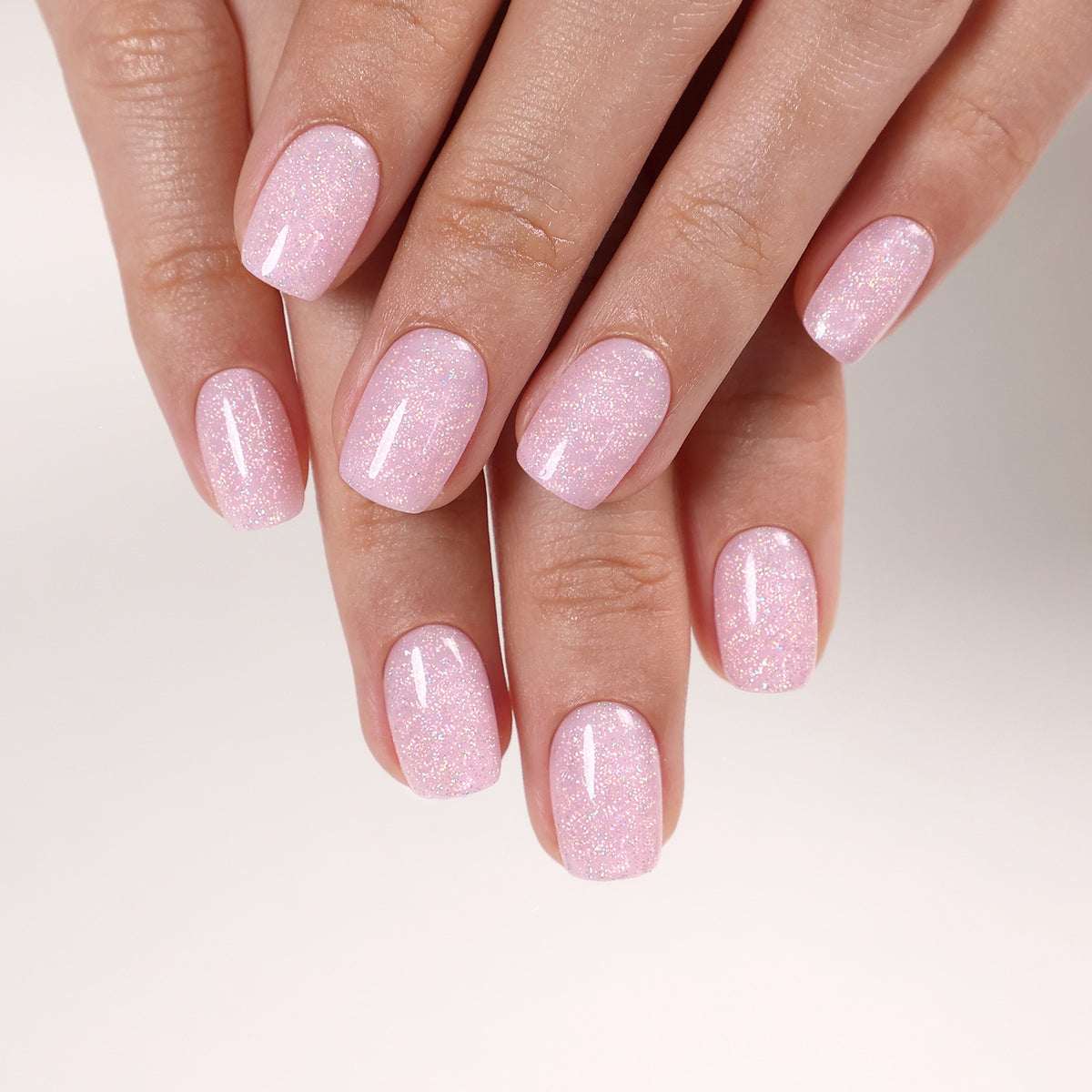 Pink Stardust Glitter — Short Square both hands showing fine pink glitter | SHANGMENG®