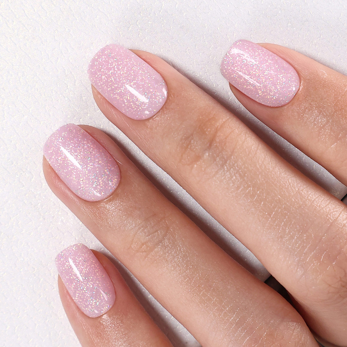 Pink Stardust Glitter — Short Square pink glitter finish close-up | SHANGMENG®