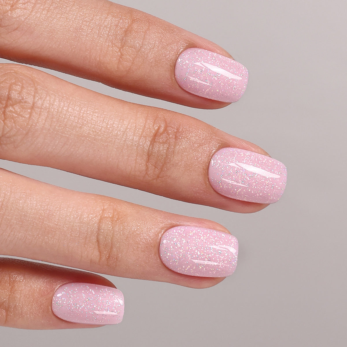 Pink Stardust Glitter — Short Square side detail of the short square nails | SHANGMENG®