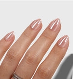 Pinkie Smile Pink Chrome Extra Short Almond on-hand product view 2 | SHANGMENG®