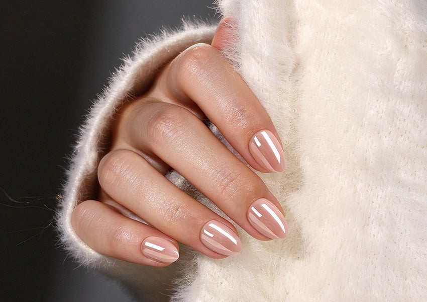 Pinkie Smile Pink Chrome Extra Short Almond on-hand product view 3 | SHANGMENG®