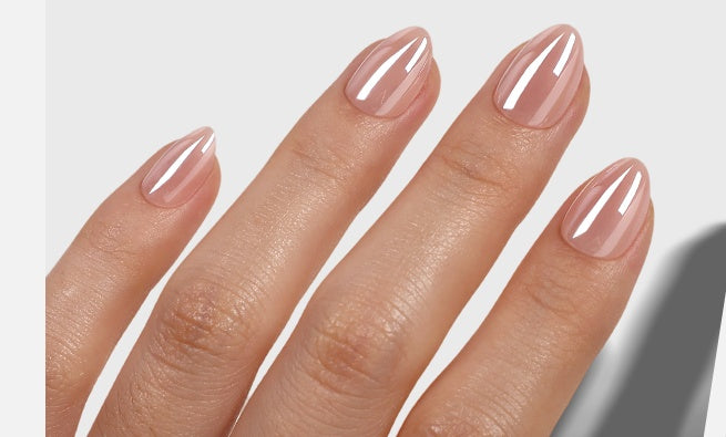 Pinkie Smile Pink Chrome Extra Short Almond on-hand product view 5 | SHANGMENG®