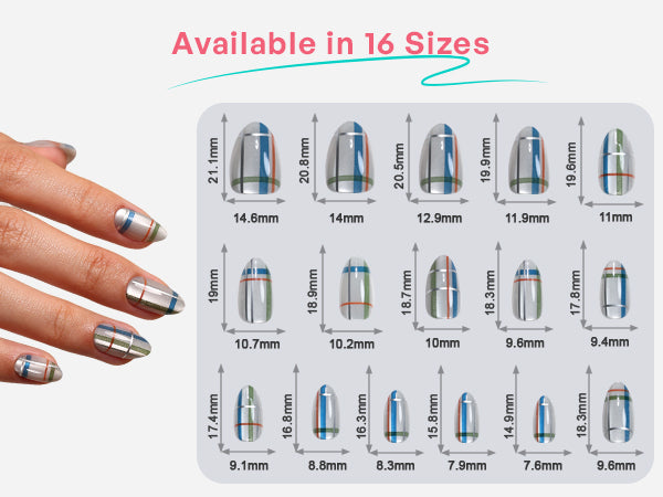 Plaid Shimmer Salon Style Reusable Soft Gel Short Almond Press on Nails detail image 2