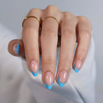 French Tip Baby Blue Short Almond Soft Gel Press on Nails product image 2 | SHANGMENG®