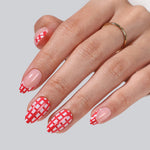 French Tip Plaid Red Short Almond Soft Gel Press on Nails product image 3 | SHANGMENG®