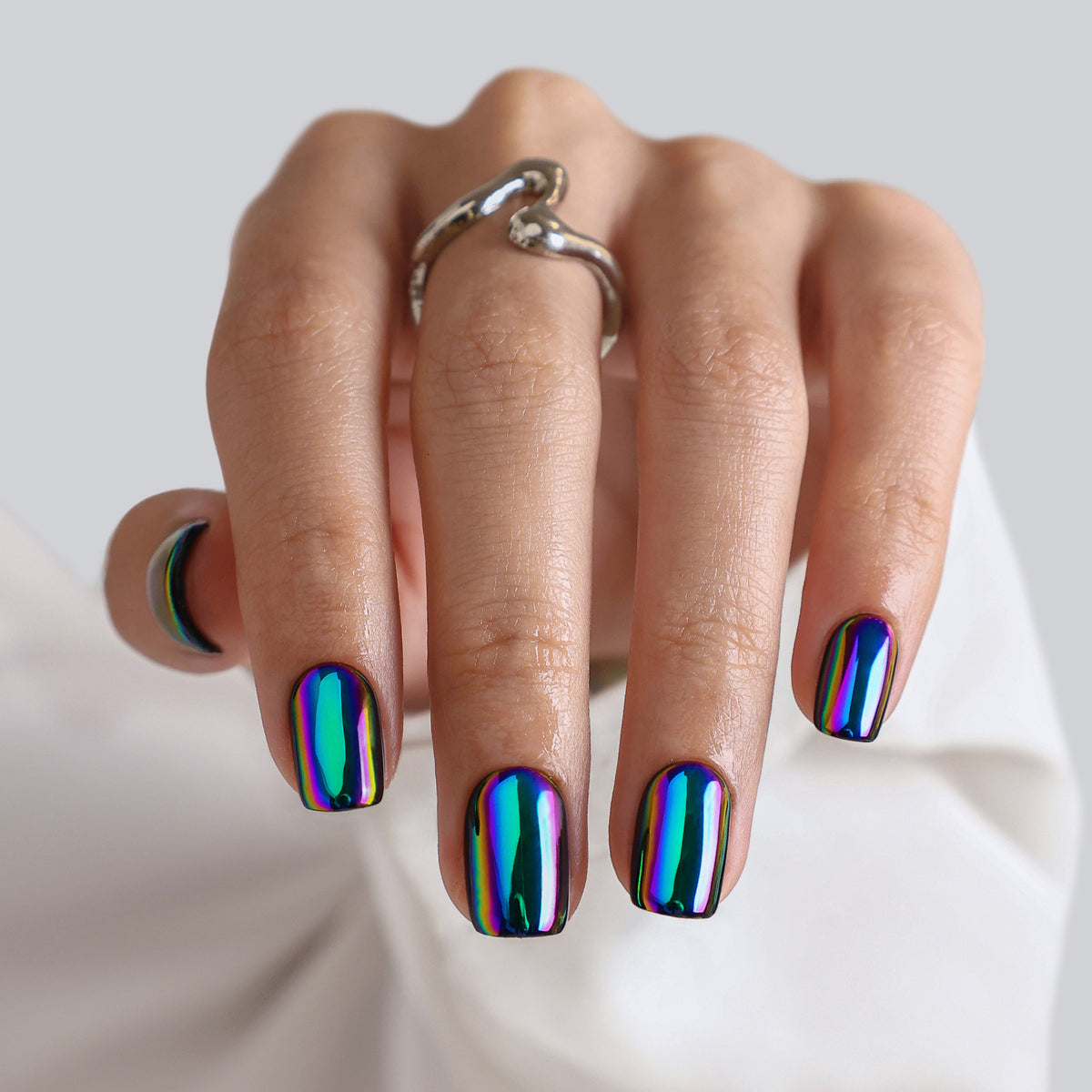 Chrome Purple Blue Short Square Soft Gel Press on Nails product image 1 | SHANGMENG®