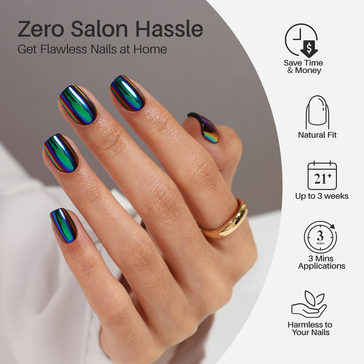 Chrome Purple Green Short Square Soft Gel Press on Nails product image 1 |  SHANGMENG®