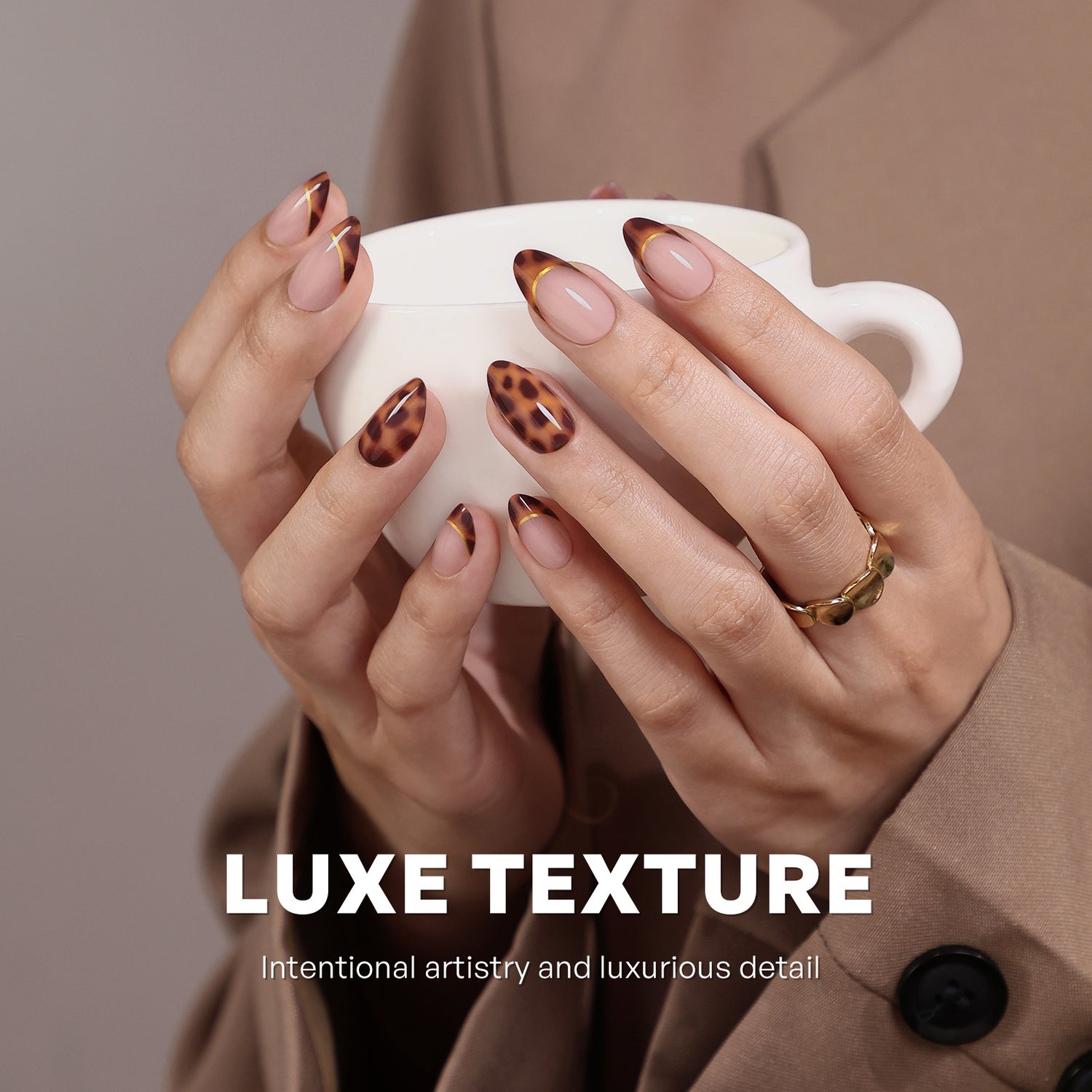 Tortoise Shell French Tip Nails Press on