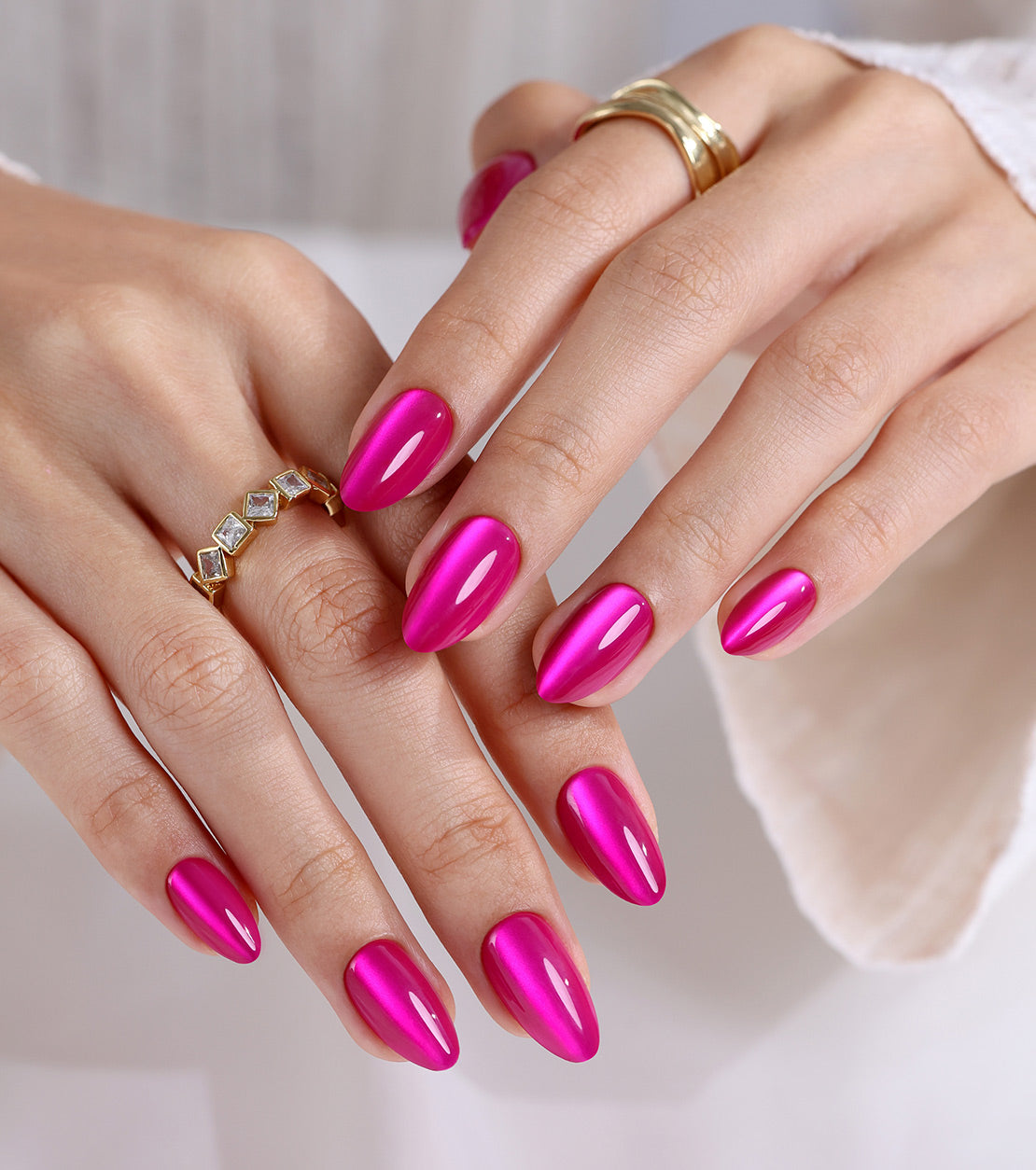 Cat Eye Hot Pink Soft Gel Nails