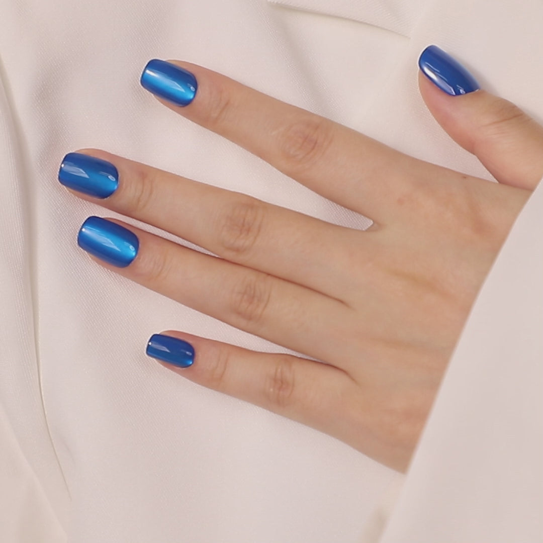 Amazon.com: Blue Chrome Press On Nails Medium Oval, 24Pcs