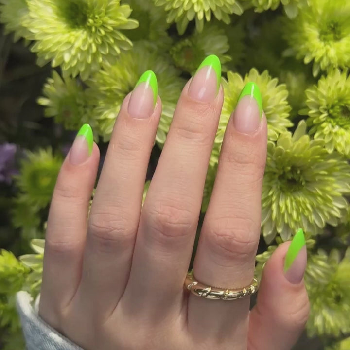 French Green Tips Short Almond Nails UV cure 6-layer soft gel process | SHANGMENG®