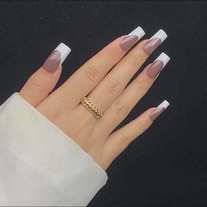 Latte French Tip Long Square Nails UV cure 6-layer soft gel process | SHANGMENG®