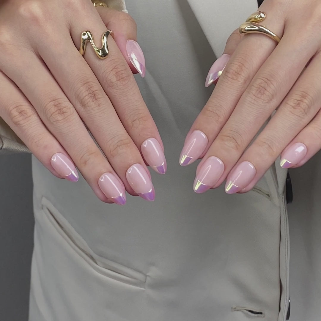 French Gel Dazzling Pink Press on Nails single nail closeup finish | SHANGMENG®