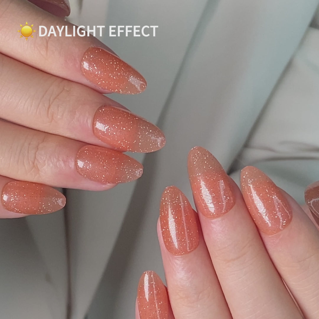 Glitter Orange Soft Gel Short Almond Nails salon quality value comparison | SHANGMENG®