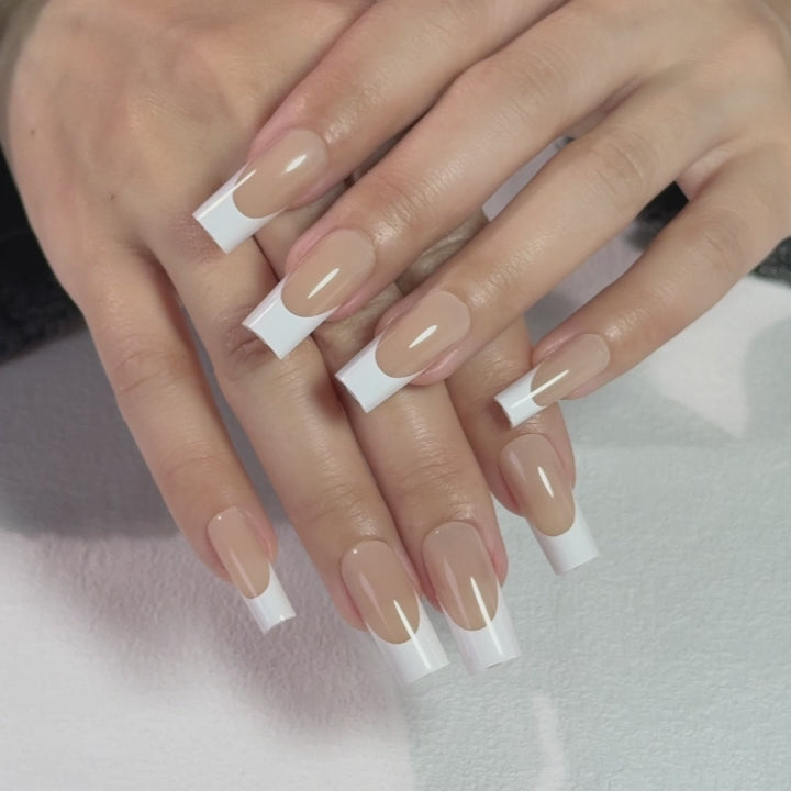 Beige White French Long Square Nails product image 11 | SHANGMENG®