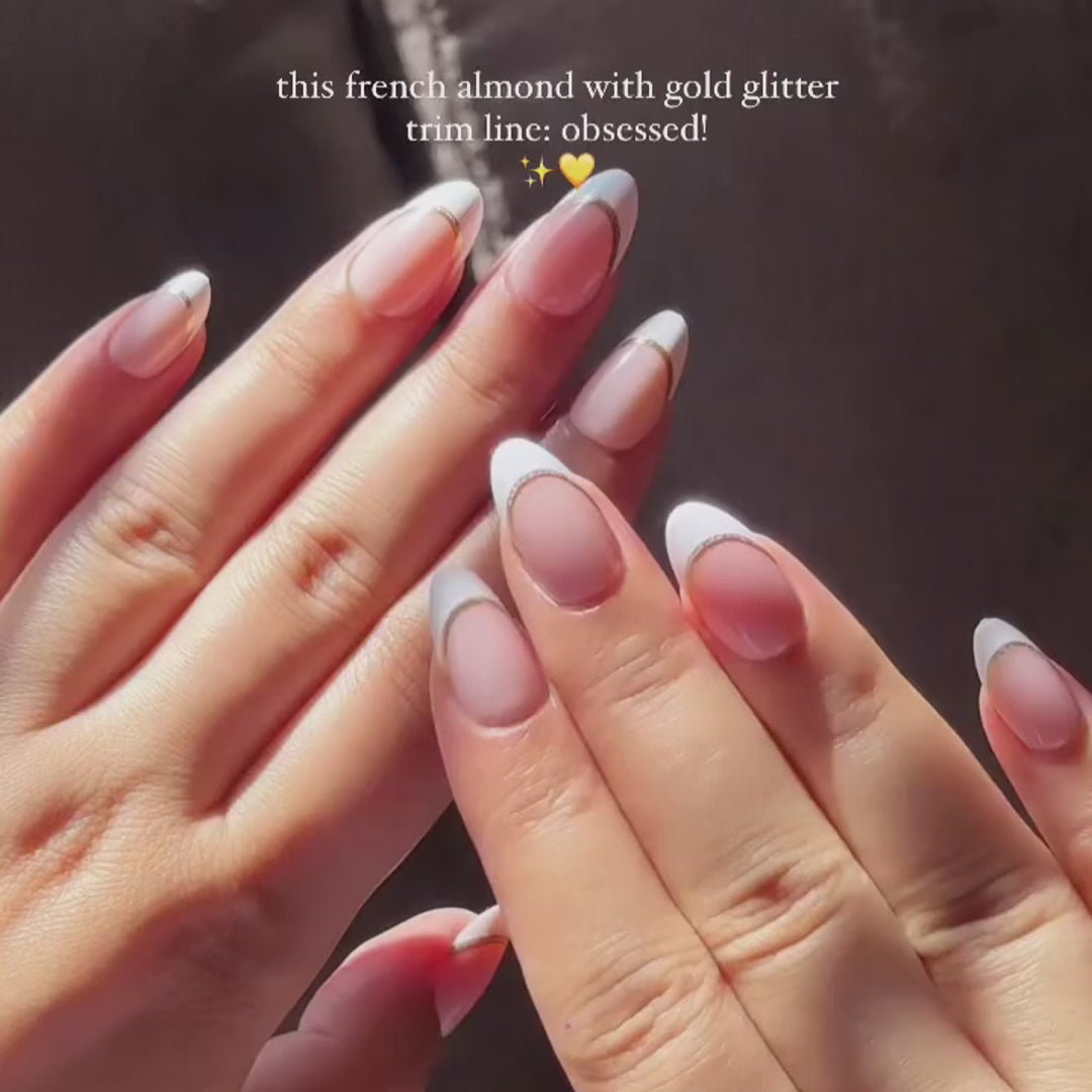 Gold Trim Pink French Almond Nails - Press on Nails