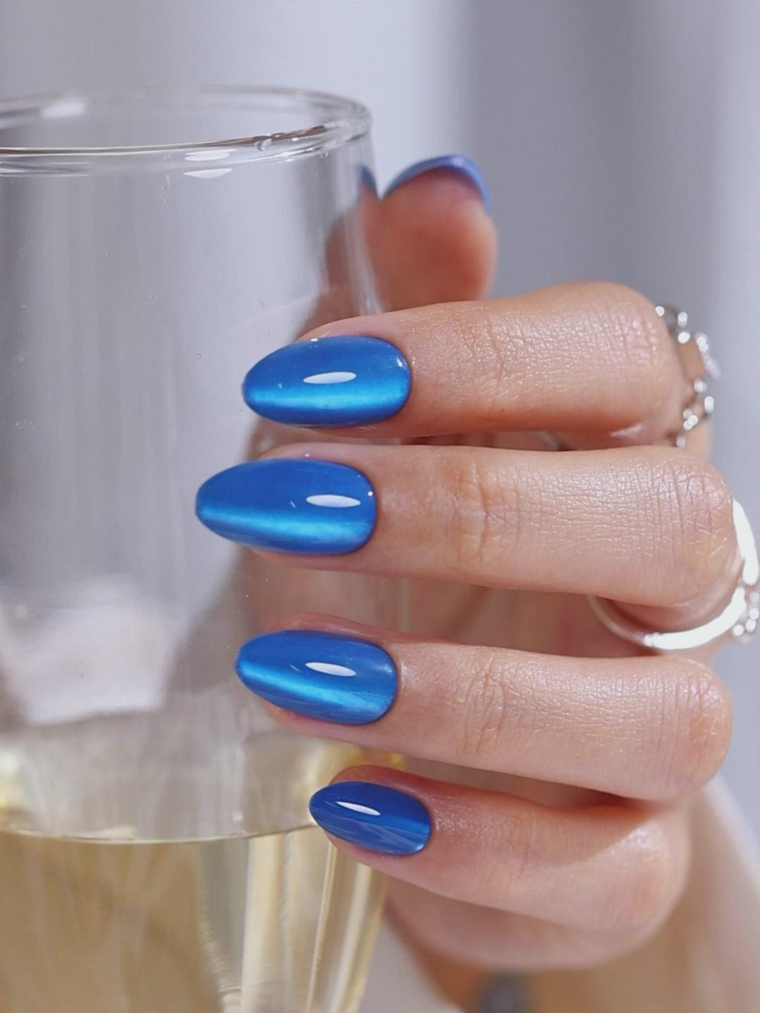 Royal Blue Sapphire Cat Eye Almond Nails UV cure 6-layer soft gel process | SHANGMENG®