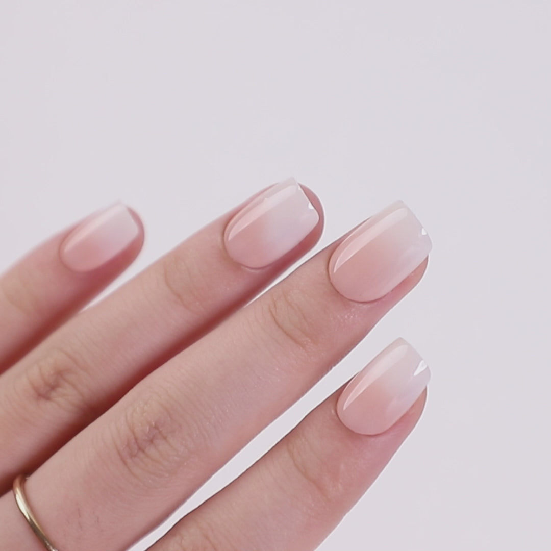 Peachy Nude Ombre Short Square Nails UV cure 6-layer soft gel process | SHANGMENG®