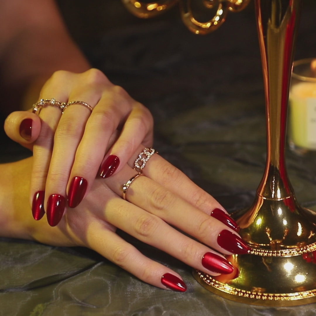 Ruby Love Cat Eye Wine Red Party Nails salon quality value comparison | SHANGMENG®
