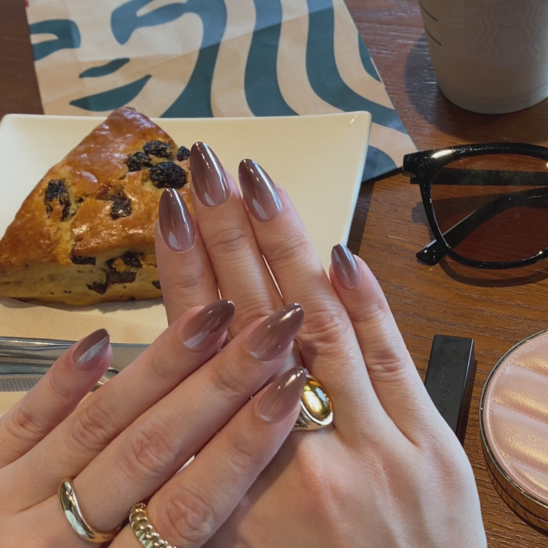 Glazed Chrome Ombre Coffee Nails press on nails styling | SHANGMENG®