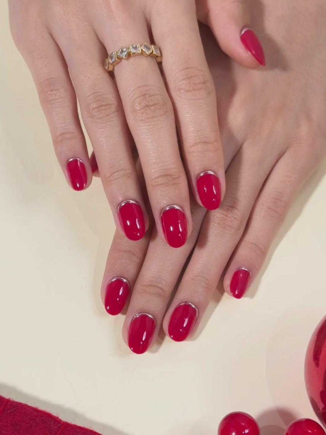 Cardinal Red with 3d Silver Curve Oval Nails product video | XN3DPHO69A(MH-4)