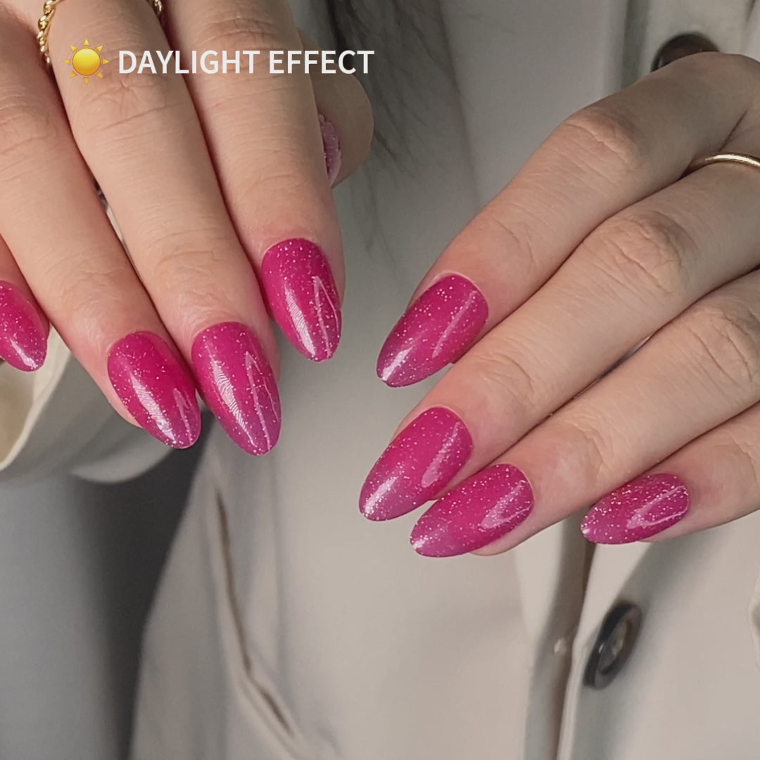 Glitter Hot Pink Press on Nails UV cure 6-layer soft gel process | SHANGMENG®