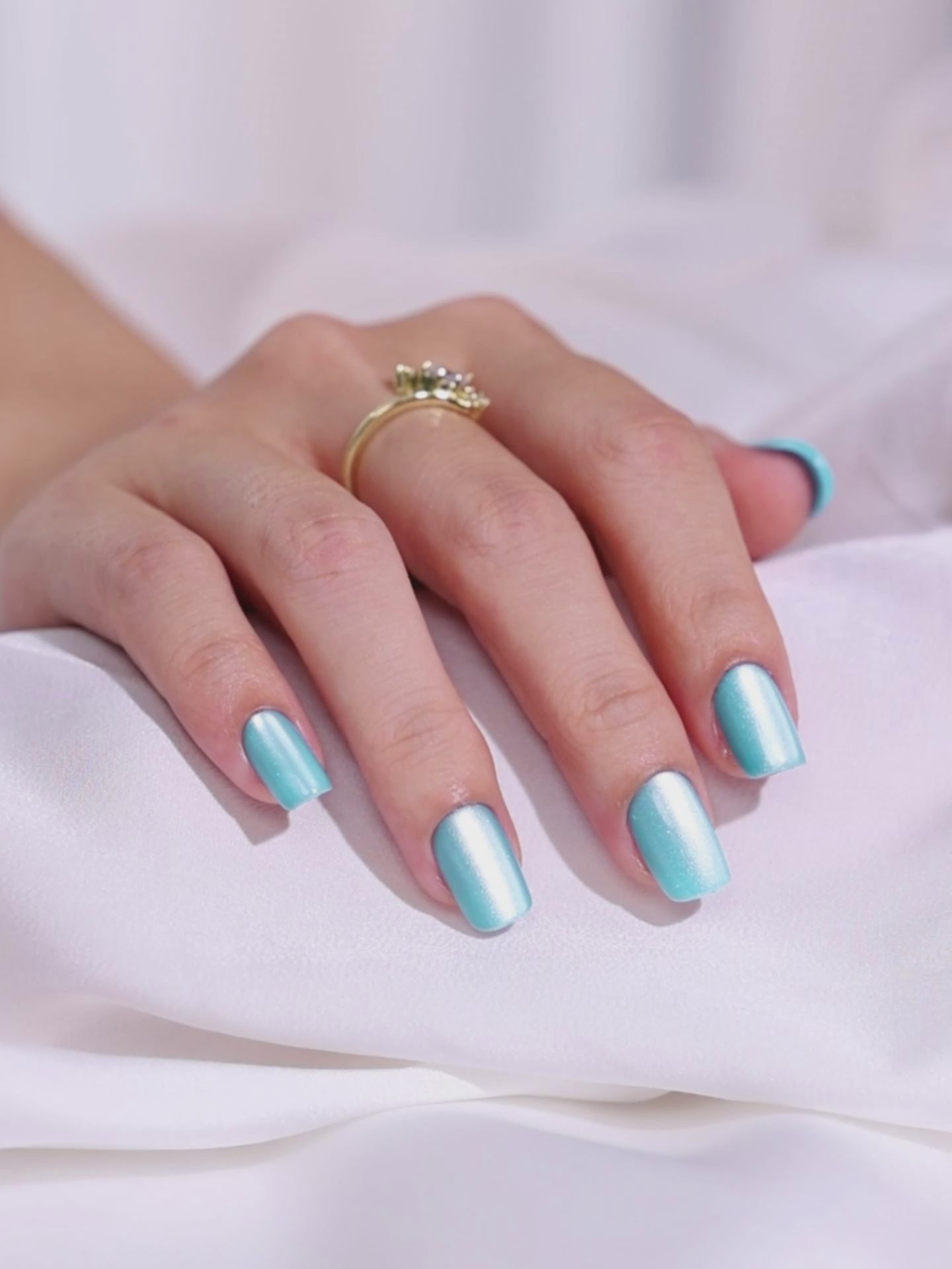 Cat Eye Baby Blue Square Press on Nails UV cure 6-layer soft gel process | SHANGMENG®