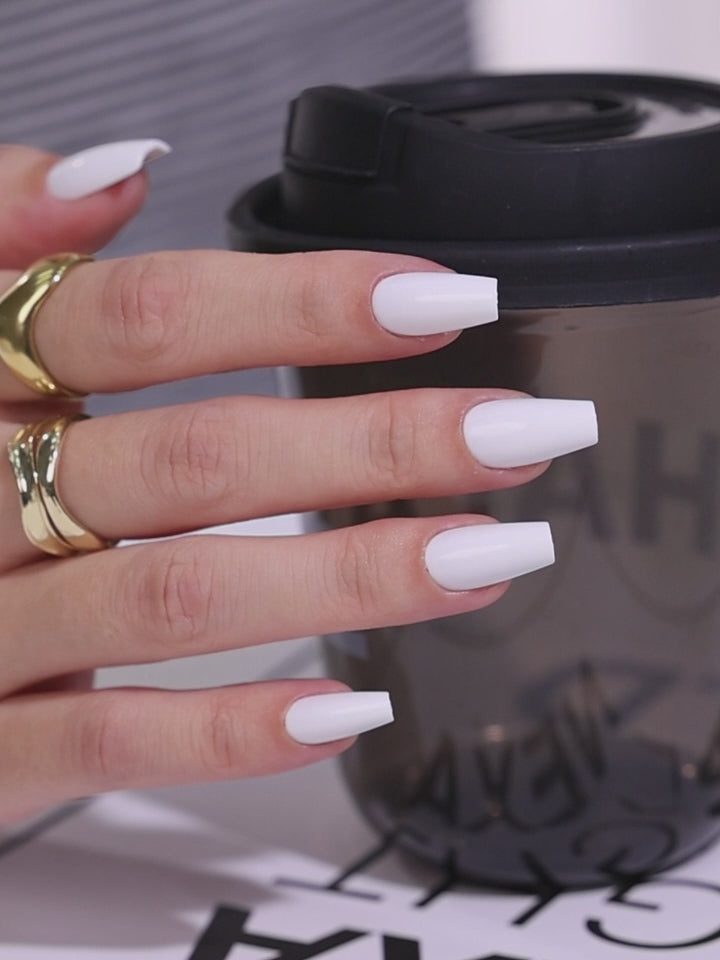 Classy White Coffin Press on Nails size chart 16 sizes measurement | SHANGMENG®