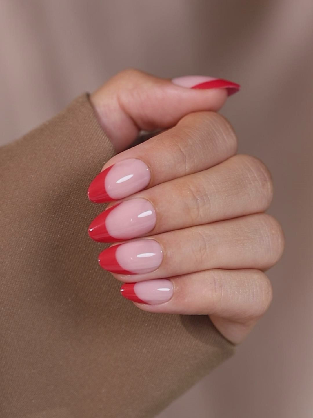 Red French Tips Almond Press on Nails UV cure 6-layer soft gel process | SHANGMENG®