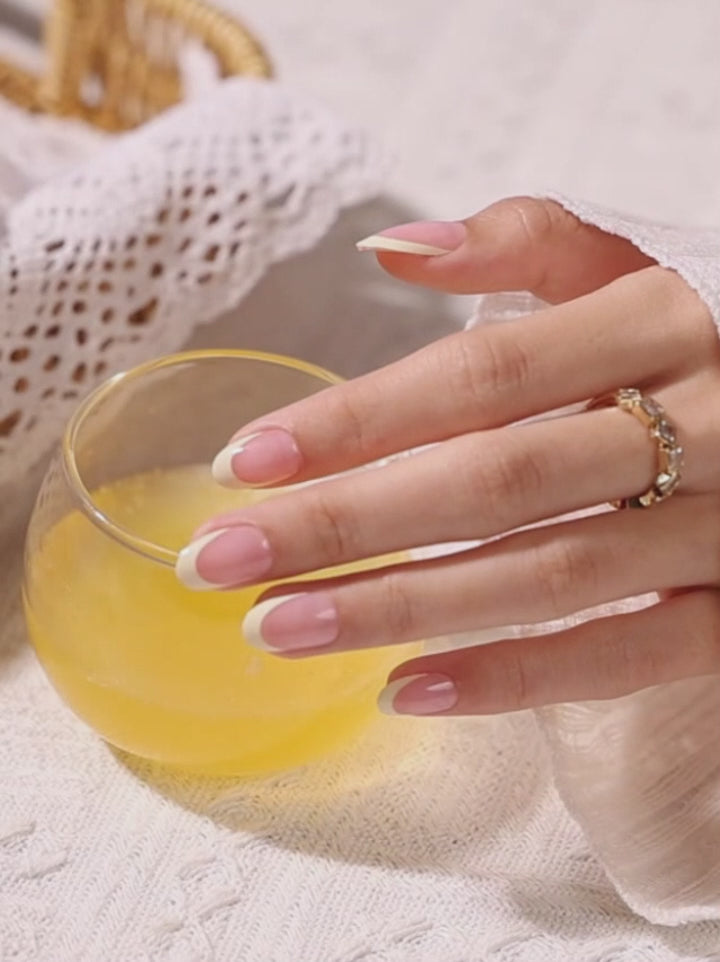 Butter Yellow French Tips Oval Nails UV cure 6-layer soft gel process | SHANGMENG®