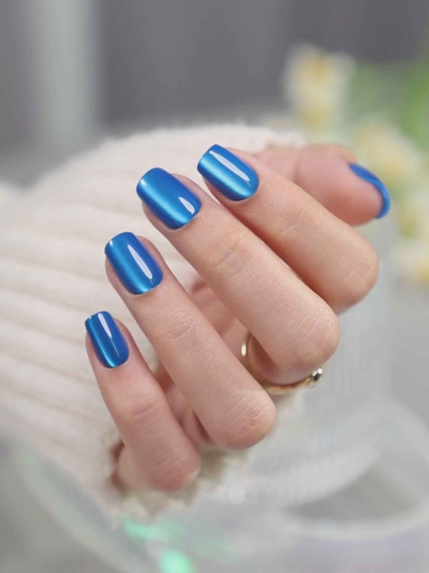 Royal Blue Sapphire Cat Eye Square Nails UV cure 6-layer soft gel process | SHANGMENG®