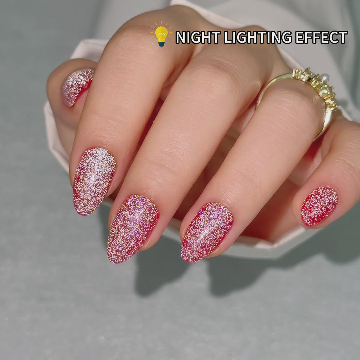 Glitter Red Soft Gel Short Almond Press-on Nails salon quality value comparison | SHANGMENG®