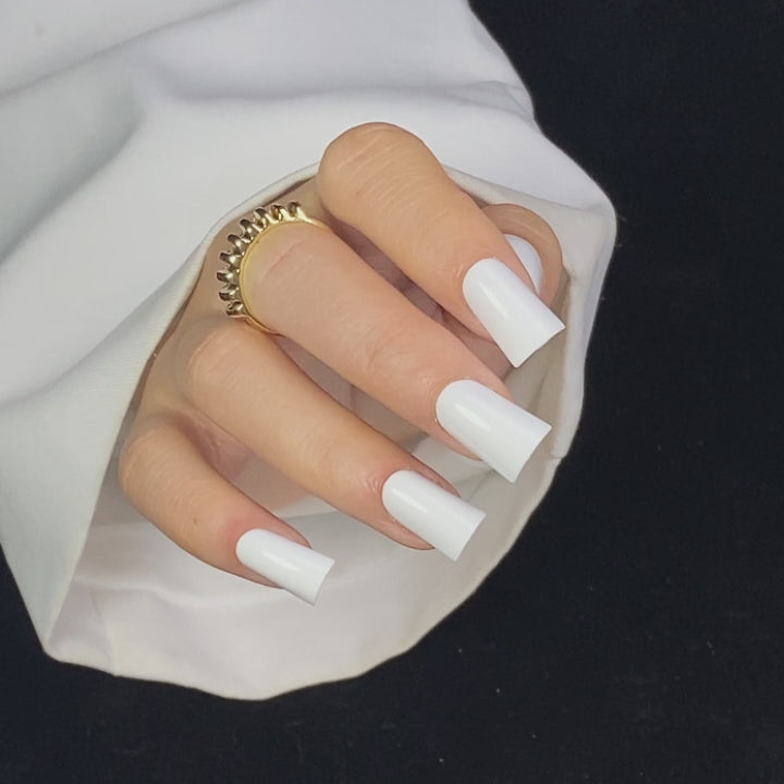 Mirror White Medium Duck Shape Press on Nails UV cure 6-layer soft gel process | SHANGMENG®