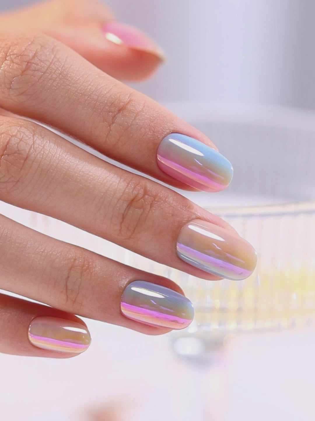 Auroras Colorful Chrome Round Nails UV cure 6-layer soft gel process | SHANGMENG®