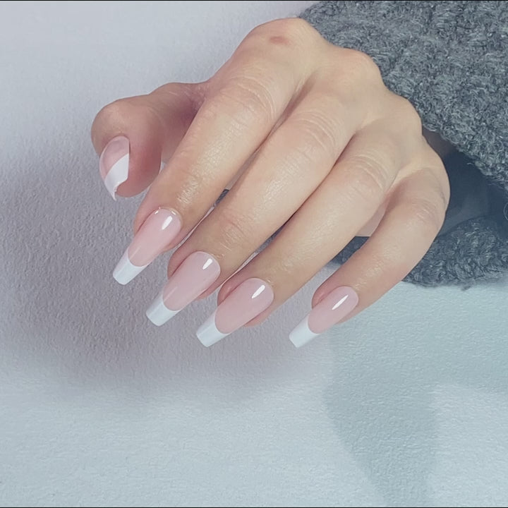 French Long Coffin Press-on Nails UV cure 6-layer soft gel process | SHANGMENG®