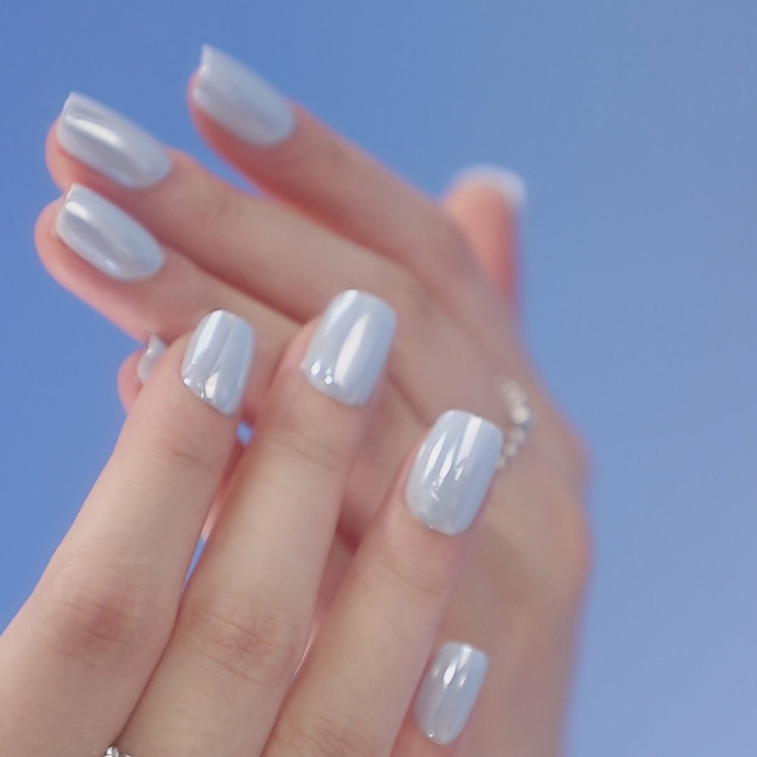 Glazed Donut Light Blue Press on Nails UV cure 6-layer soft gel process | SHANGMENG®