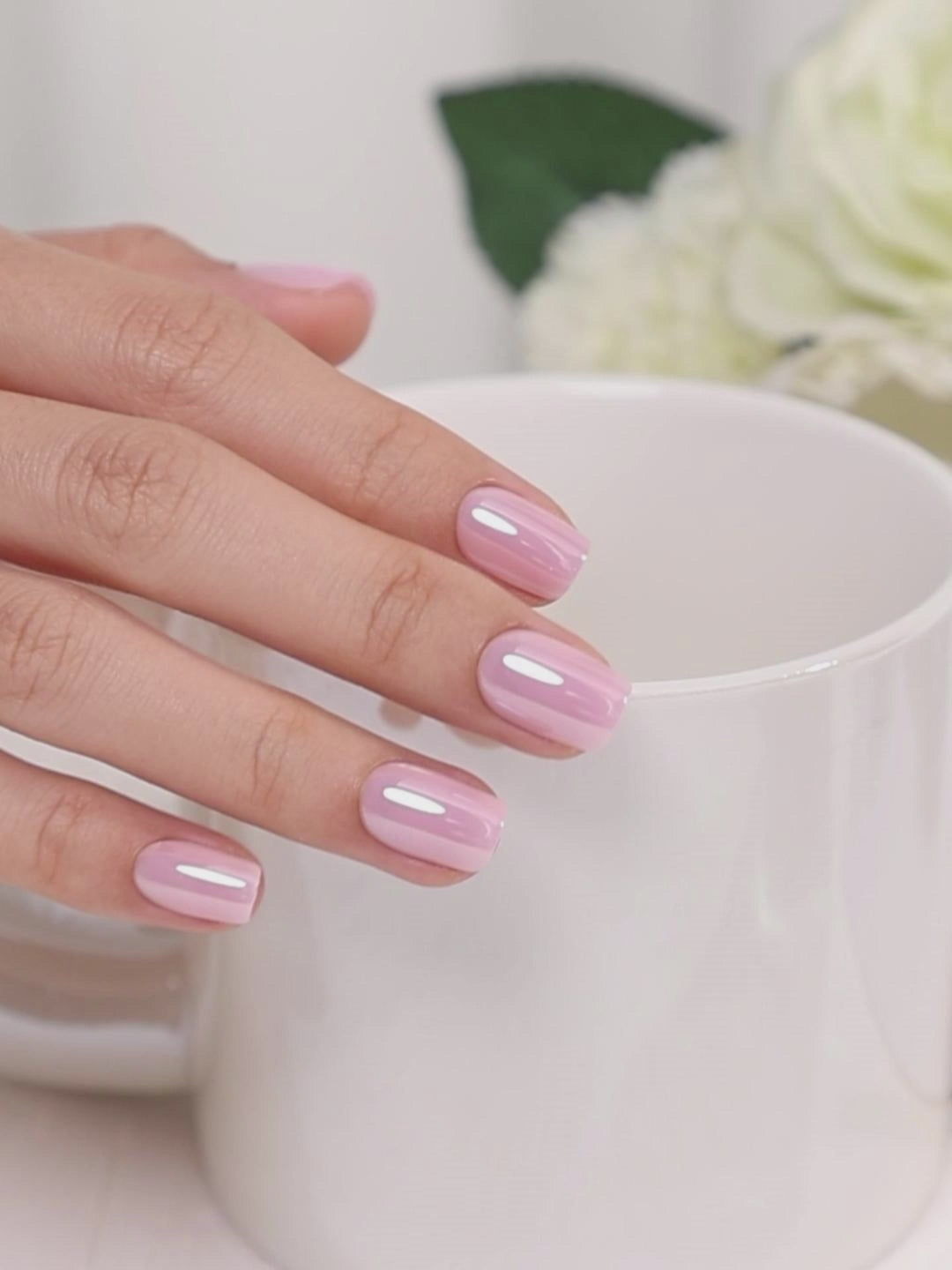Glazed Donut Light Pink Square Press On Nails UV cure 6-layer soft gel process | SHANGMENG®