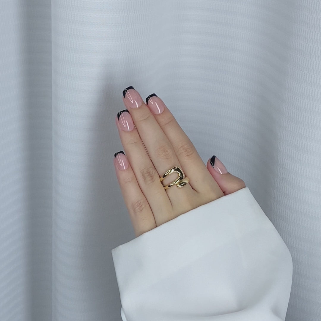 French Black Tips Short Square Nails press on nails styling | SHANGMENG®