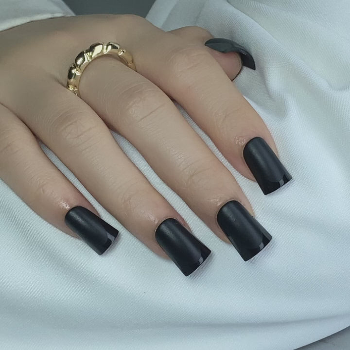 Matte Black French Tips Duck Nails UV cure 6-layer soft gel process | SHANGMENG®