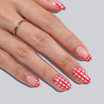 French Tip Plaid Red Short Almond Soft Gel Press on Nails product image 4 | SHANGMENG®