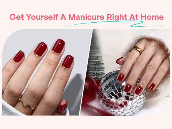 Dark Red 3d Gold End Short Square Nails detail image 3