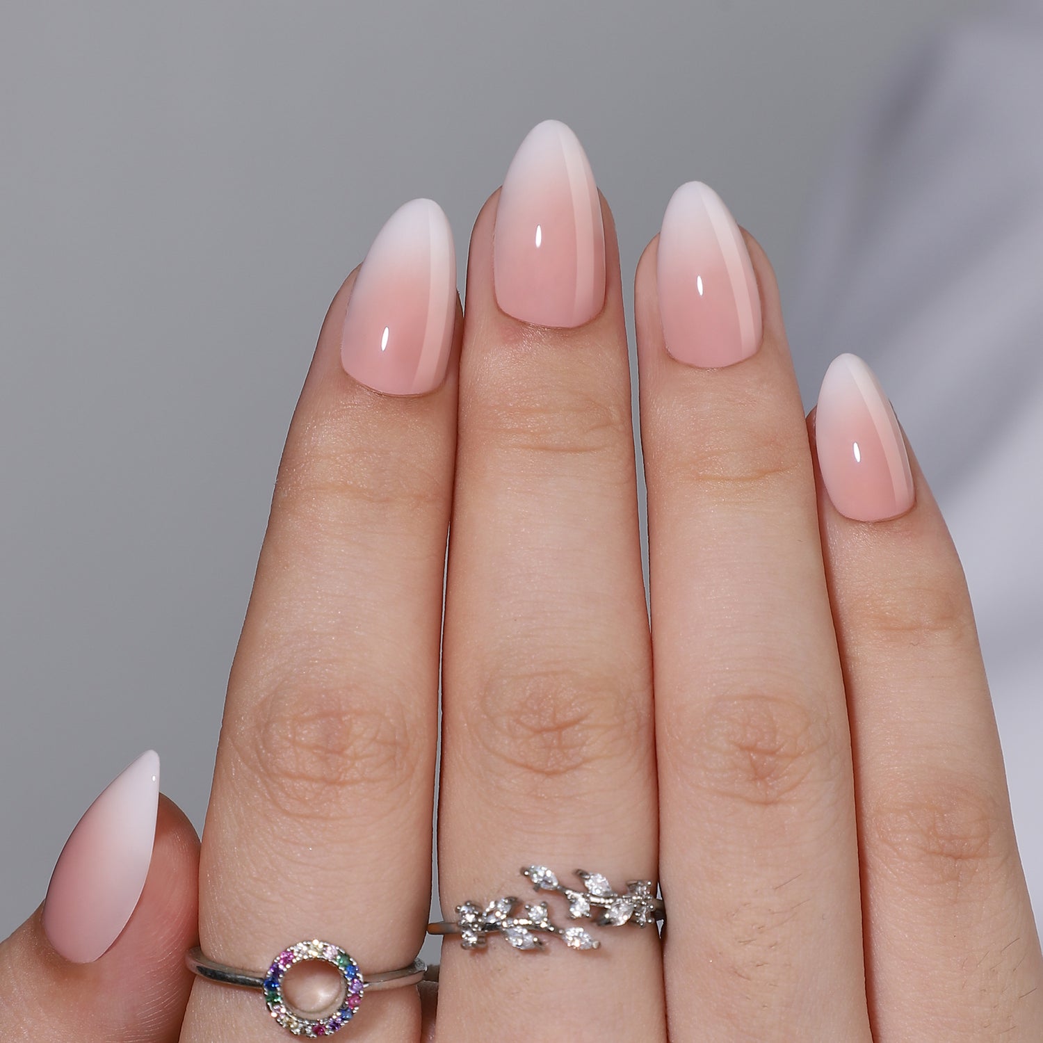 Peachy Pink Blush Ombre Short Almond Gel Nails