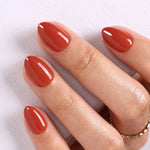 Autumn Ember Brown Gloss — Extra Short Almond finish close up of the reddish brown extra short almond manicure | SHANGMENG®