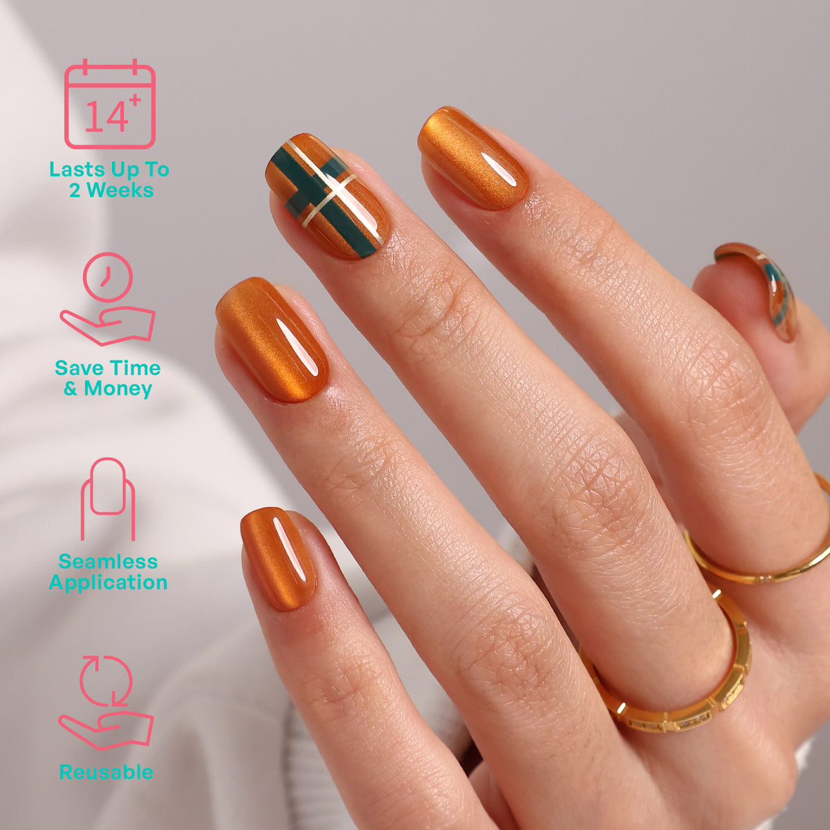 Gilded Check Salon Style Reusable Soft Gel Press on Nails product image 2 | SHANGMENG®