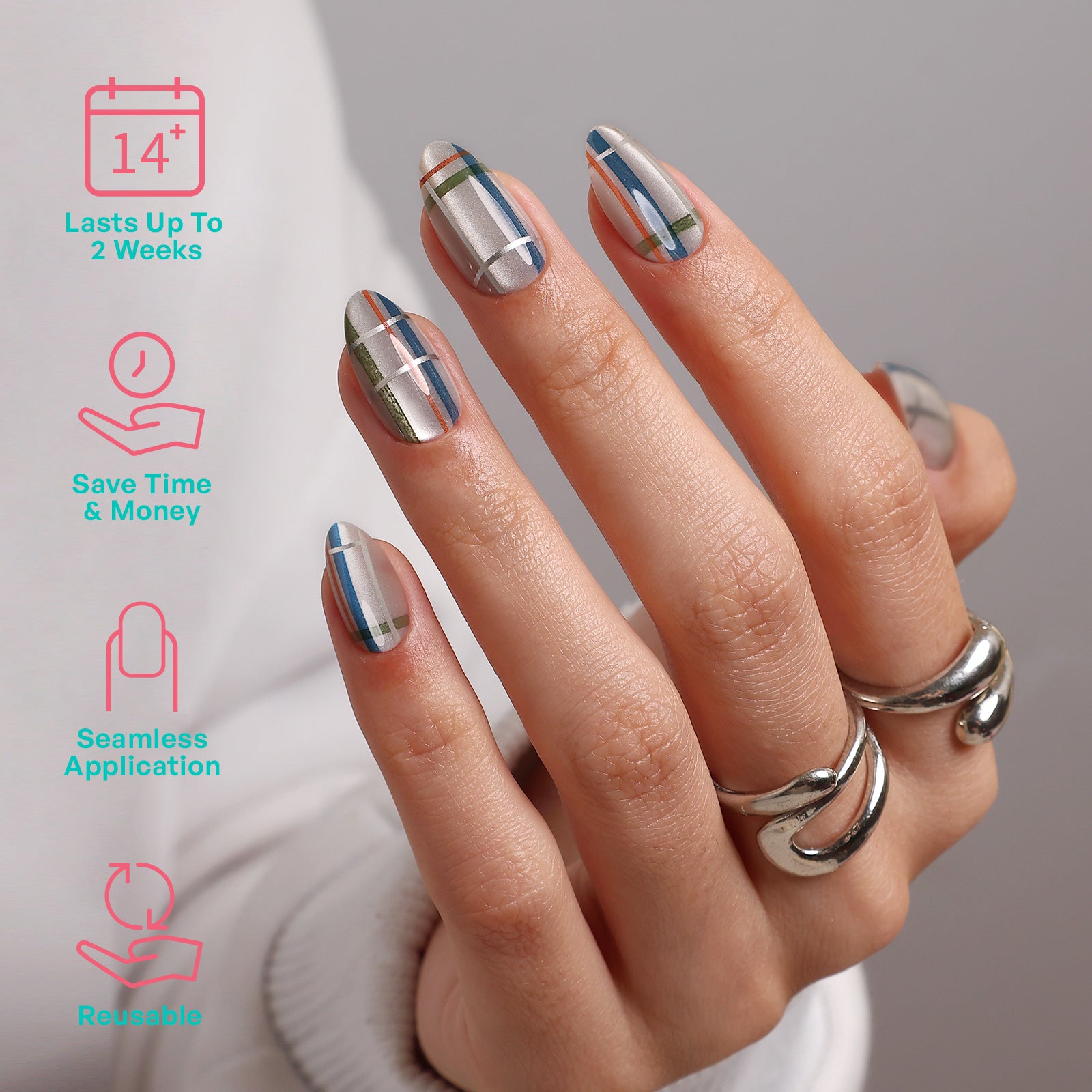 Plaid Shimmer Salon Style Reusable Soft Gel Press on Nails product image 2 | SHANGMENG®