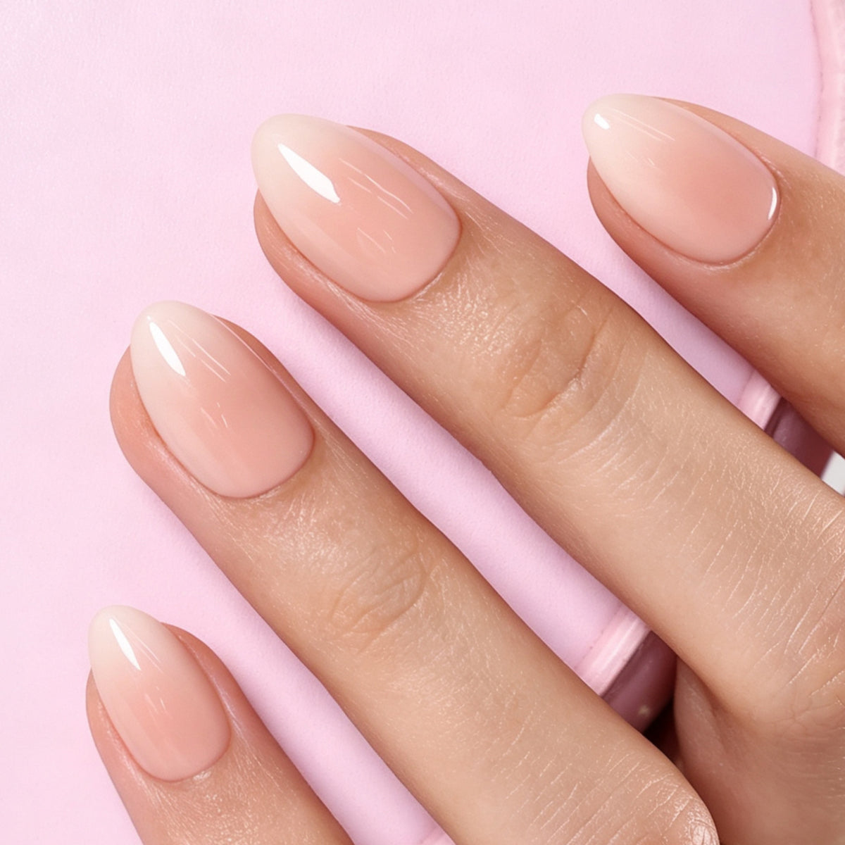 Rosewater Fade Pink Ombre — Extra Short Almond closeup detail | SHANGMENG®