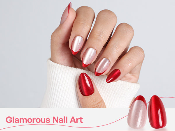 Rouge Pink Red Cat Eye French — Short Almond detail image 3