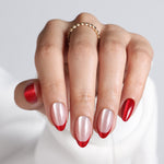 Rouge Pink Red Cat Eye French Short Almond main hand view | SHANGMENG