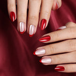 Rouge Pink Red Cat Eye French Short Almond angled hand view | SHANGMENG